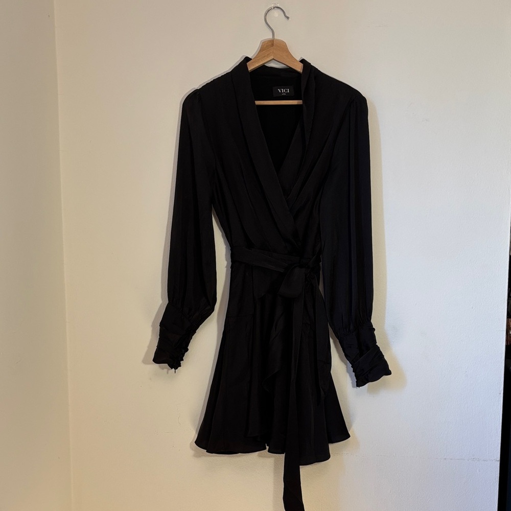 Vici Black Long Sleeve Wrap Dress
